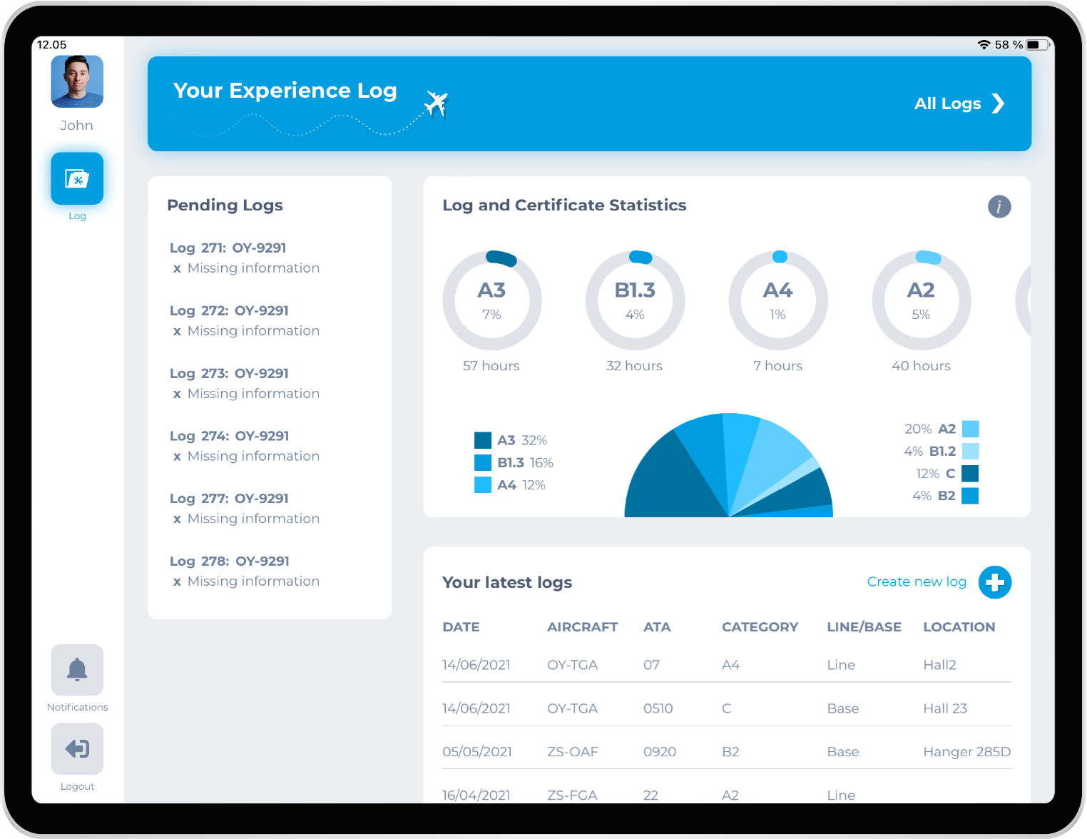 SAM Aviation app screens