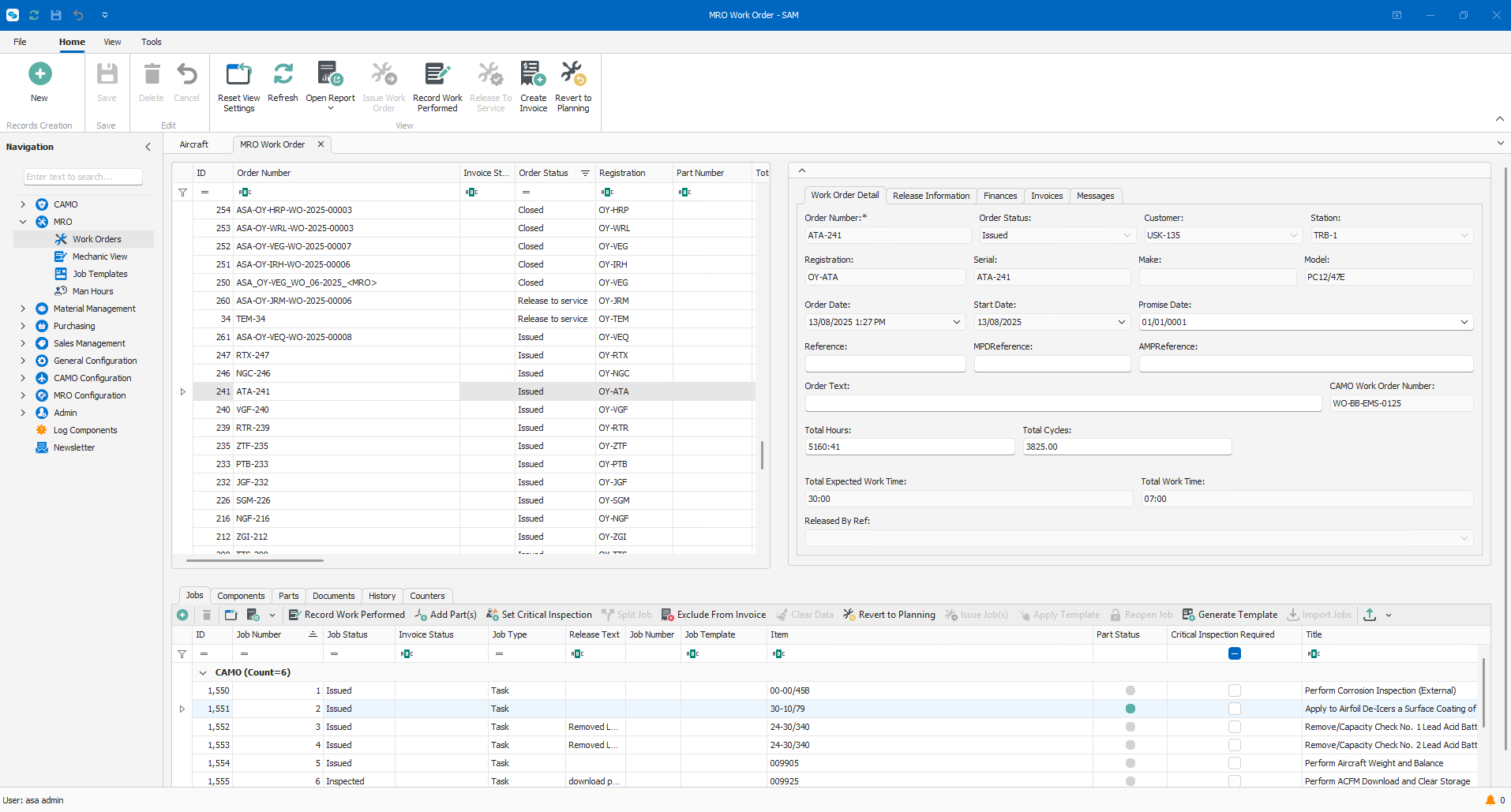 SAM Maintenance Program - Work Order View