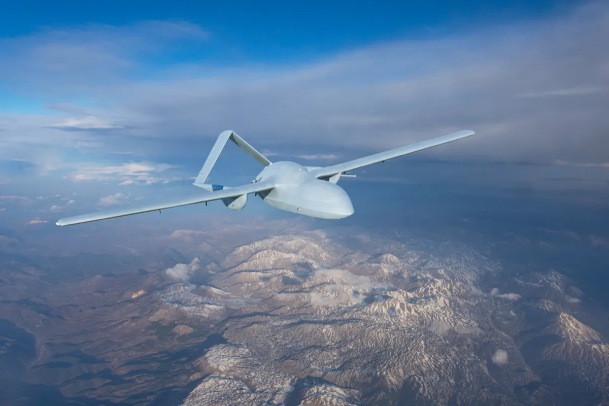 Unmanned military surveillance drone flight